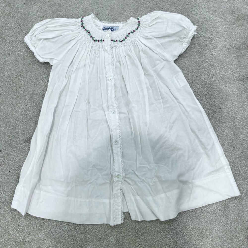 Orient Expressed White smocked dress size 3m